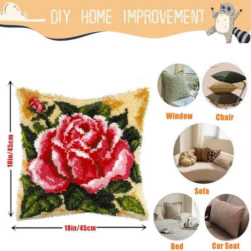 Red Rose Latch Hook Kits for Adults Beginners, Pre-Printed 17“ X 17" - Image 3