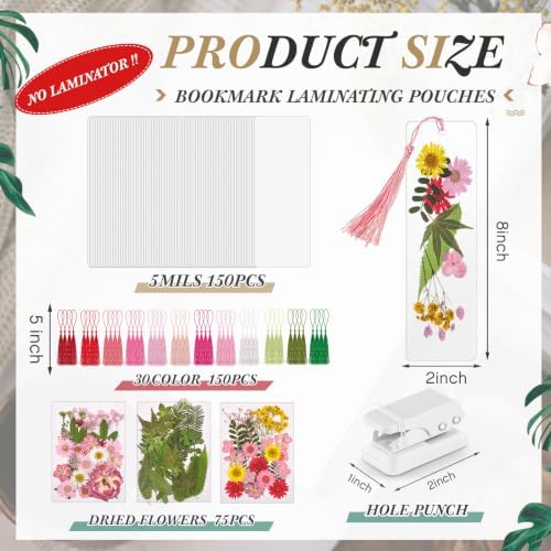 Fuyoooo 376 Pcs Pressed Flower Bookmark Kit,Pink,2 x 8 Inch - Image 2