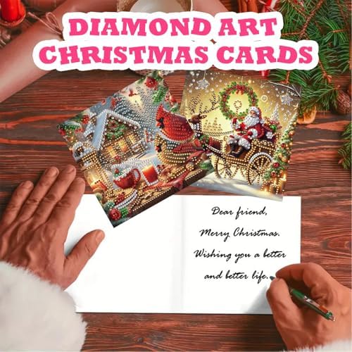 YOKUSHI 12 PCS Diamond Art Painting Christmas Greeting Cards with Envelopes, Snowman Craft DIY Card Making Kits for Adults Gifts (Christmas) - Image 4