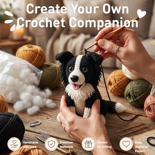 FACE N FACE DIY Crochet Border Collie Dog Kit for Beginners–Amigurumi Stuffed Dog Knitting Kit with Yarn, Hook, Safety Eyes & Step-by-Step Instructions–Easy Beginner Crochet Craft for Dog Lovers - Image 6