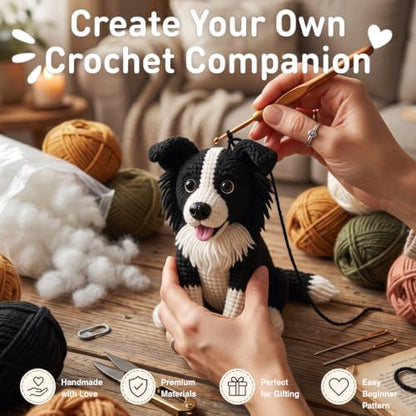 FACE N FACE DIY Crochet Border Collie Dog Kit for Beginners–Amigurumi Stuffed Dog Knitting Kit with Yarn, Hook, Safety Eyes & Step-by-Step Instructions–Easy Beginner Crochet Craft for Dog Lovers - Image 6