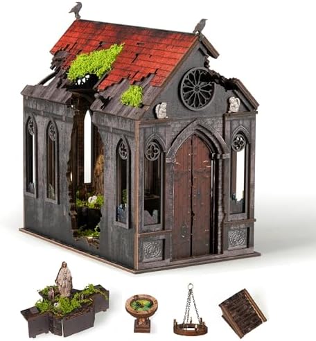 Lost Cathedral Book Nook Kit – 254-Piece 3D Wooden Puzzle with LED Lights, Gothic Miniature Bookshelf Insert Decor, DIY Craft Model for Adults & Teens by Follow