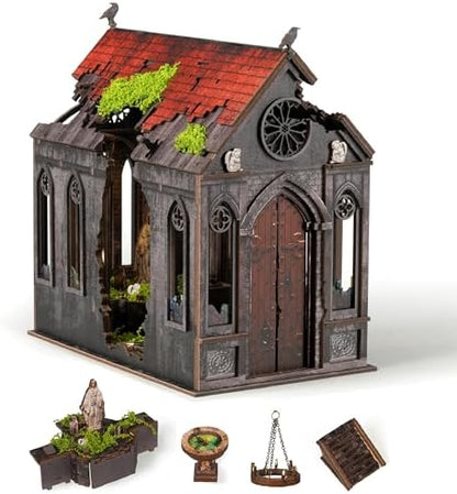 Lost Cathedral Book Nook Kit – 254-Piece 3D Wooden Puzzle with LED Lights, Gothic Miniature Bookshelf Insert Decor, DIY Craft Model for Adults & Teens by Follow