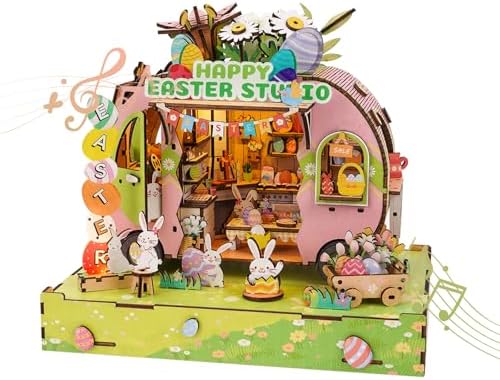 DIY Miniature House Kit (Easter Egg Truck) Tiny Dollhouse Kits for Adults to Build, Mini Model Kits with LED&Music Box, Wooden Adults Crafts Puzzles, Birthday Gifts for Family Friends by Cutywood