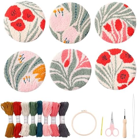 Myfelicity Punch Needle Kit,6-Piece Set-Punch Needle Coaster Kit, with Video Tutorial (floral03) by Myfelicityembroiderykit