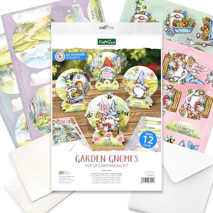 Katy Sue Garden Gnomes Die-Cut Pop-Up Card Making Kit for Adults. Makes 12 Cards & Contains Gnome/Gonk Die-Cut Decoupage Paper Sheets, Supports, Envelopes & Foam Pads for Card Making Supplies - Image 2