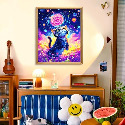 Yunnuo Starry Night Cat Paint by Numbers Kit for Adults Beginner,Paint by Numbers Animals,DIY Adult Paint by Numbers on Canvas for Home Decor & Gift (16x20 inch/40x50cm) - Image 3