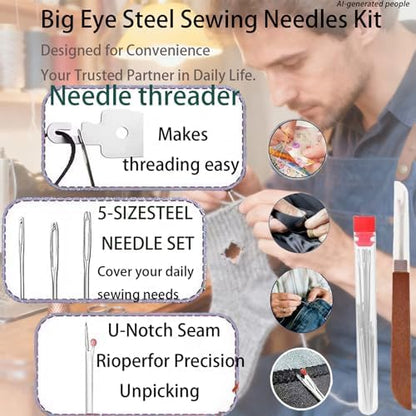 39Pcs Sewing kit for Adults：Stainless Steel Big Eye Needles - Image 4