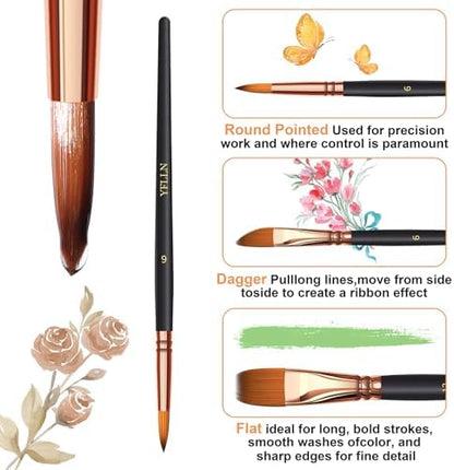 Paint Brush Set 6 Different Shapes for Watercolor Rock Face Painting Brush, Artist Craft Brush Supplies, Paint Brush Set for All Purposes Adult Painting (6) - Image 4