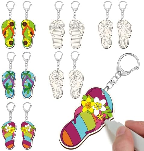 RattanView 24 Pcs Flip Flop Slipper Craft Color Your Own Keychains by RattanView