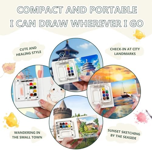 Portable Mini Watercolor Paint Set - All-in-One Travel Kit with Paints, Brushes, Palette, Bag, and Water Container - Perfect for Artists and Beginners-8 Grids - Image 3