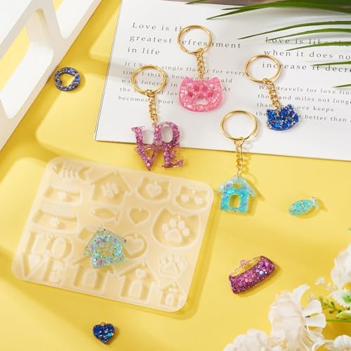 Pet Tag Silicone Mold DIY Keychain Silicone Molds Kit Pet Home Love Heart Cat Puppy Bowl Resin Casting Molds & 10Pcs Key Rings 30Pcs Jump Rings for DIY Keychain Collar Earring Jewelry Making - Image 5