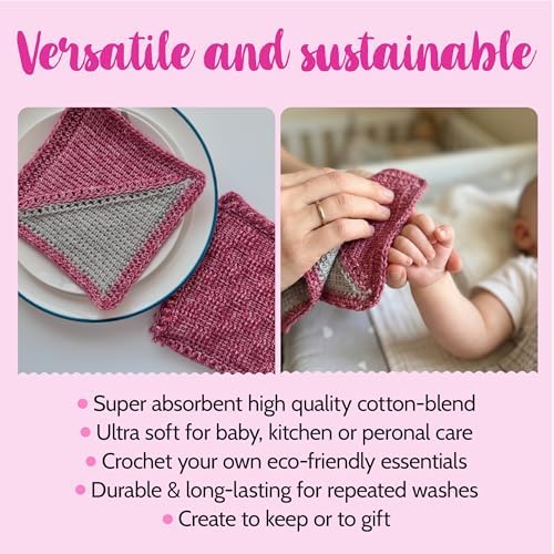 Tunisian Crochet Dishcloth Kit for Beginners - Cherry Red + Elephant Gray - Image 4
