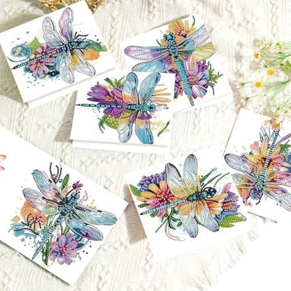 AiYuanzsh 6 Pack Diamond Art Greeting Card Kits with Envelope – Dragonfly Design Floral Crystal Rhinestone Birthday & Holiday Cards, DIY Postcards for Christmas, Thanksgiving, and Gifts - Image 5