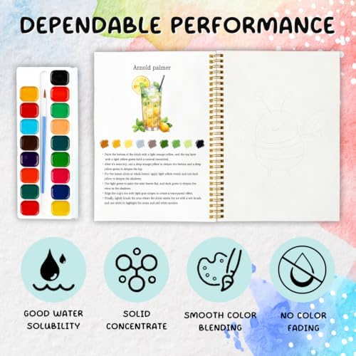 Cocktail Watercolor Workbook, Water Coloring Book, 12 Patterns, Watercolor Kit for Beginners, Relaxing DIY Art Gift for Women and Adults, Happy Hour Themed Watercolor Kit - Image 3