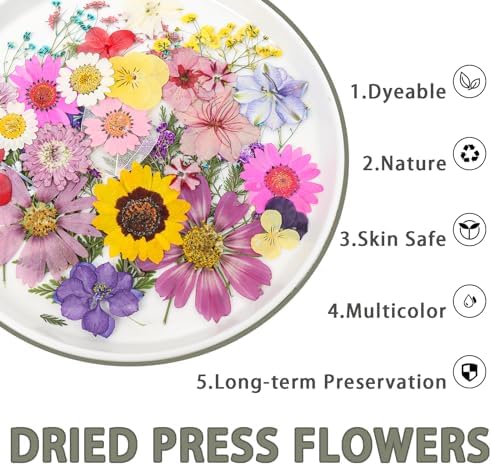 200Pcs Dried Pressed Flowers Resin Mould Real Flowers Natural Dry Leaves Bulk Mixed Colorful Herbs Kit with Tweezers for Scrapbooking DIY Candle Jewelry Crafts Making Nails Decoration(Multicolor) - Image 4
