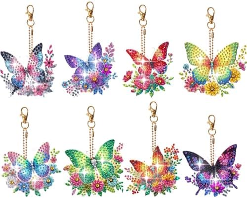 HuamuTech 5 Pcs/6 Pcs/8 Pcs Full Drill Keyring Special Shape Double Sided Diamond Art Keychain for Beginners Birthday Craftin by Unknown