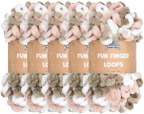 JubileeYarn Fun Finger Loops Yarn - Pink Brown White - 5 Skeins by BambooMN