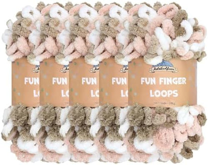 JubileeYarn Fun Finger Loops Yarn - Pink Brown White - 5 Skeins by BambooMN