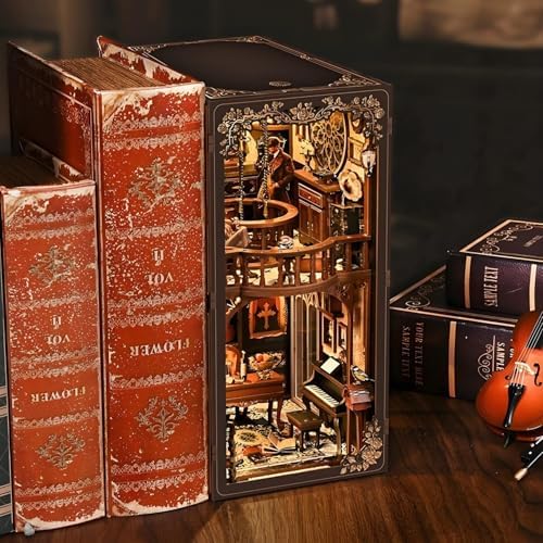 Book Nook Kit - DIY Detective Miniature Book Nook Kits for Adults 3D Wooden Puzzle Bookshelf Insert with Music and LED Lights Unique Birthday Gift for Home Decor & Model Building - Image 2