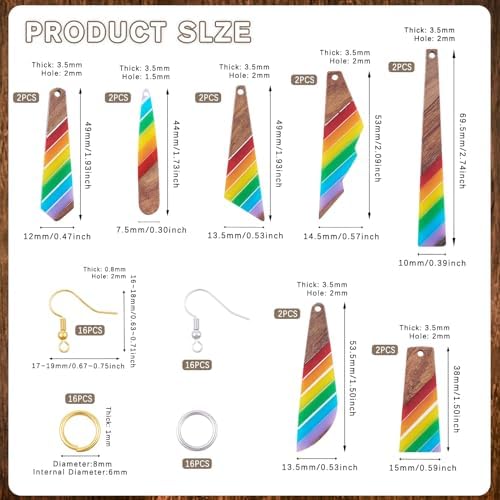 Elecrelive 7 Pairs Rainbow Wooden Dangle Earrings Kit Stripe Wood Charms with Earring Hooks Triangle Teardrop Wood Earring Pendants Resin Wood Charms for Jewelry Craft Making - Image 6