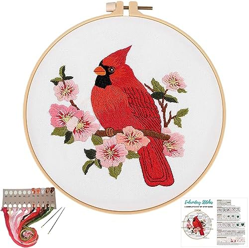 Louise Maelys Cardinal Embroidery Kits for Beginners with Flower Pattern by LouiseMaelys