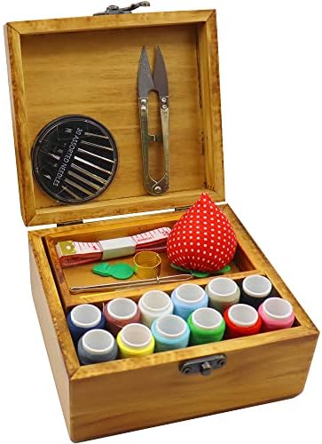 Flytreal Sewing Kit Small Box Basket, Wooden Hand Home Sewing Repair Tool Kit, Beginner Universal Sew Kit Accessories for Women, Men, Adults, Girls, Kids by Flytreal