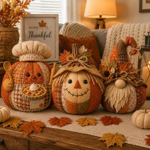 Cozy Harvest Pumpkin Patchwork Kit, DIY Animal Pumpkin Sewing Kit, Fabric Quilted Craft Set for Adults Beginners, Halloween Fall Thanksgiving Decor Gift (Style-B) - Image 7