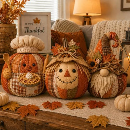 Cozy Harvest Pumpkin Patchwork Kit, DIY Animal Pumpkin Sewing Kit, Fabric Quilted Craft Set for Adults Beginners, Halloween Fall Thanksgiving Decor Gift (Style-F) - Image 7
