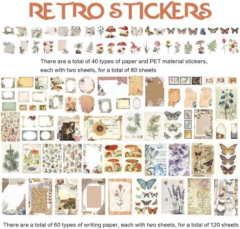 Retro Scrapbook Supplies Kit, 200 Mixed Natural Color Paper and Stickers - Image 2