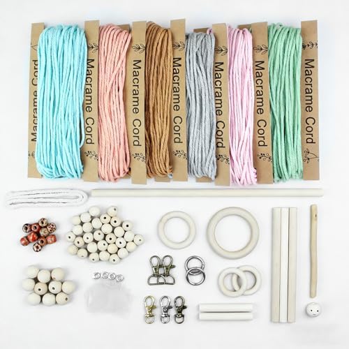 BUFANTL DIY Macrame Kit for Adults Beginners, 77 PCS Macrame Supplies with 9 Projects, 6 Colors Macrame Cord & Full Craft Materials, Great Gift Idea for Craft Lovers by Unknown