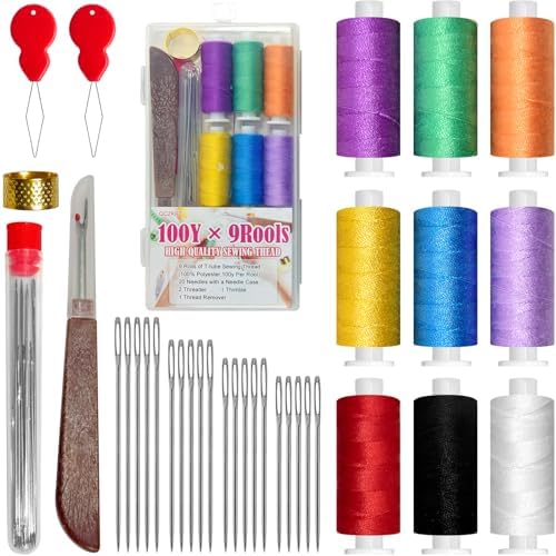 QCZKB 40 Pcs Sewing Kit for Adults and Beginners,Big Eye Stainless Steel Sewing Needles Kit for Hand Sewing by QCZKB