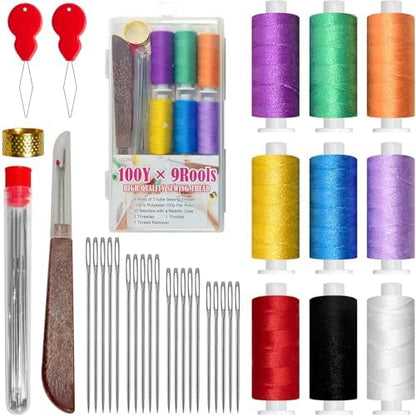 QCZKB 40 Pcs Sewing Kit for Adults and Beginners,Big Eye Stainless Steel Sewing Needles Kit for Hand Sewing by QCZKB