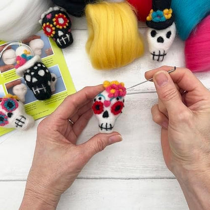 Bergin & Bath Needle Felting kit - Sugar Skulls. Learn to Make Five Cute Skull Decorations from Natural Wool Fibres. for Halloween, Cinco de Mayo and More Celebrations. - Image 5