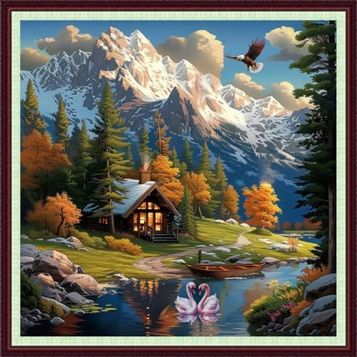 Dooxvey Cross Stitch Kits for Adults Beginners,Full Range of Cross-Stitch Stamped Kits Needlepoint Kits for Beginners Embroidery Kits 11CT Cross Stitch Patterns-Snow Mountain Scenery 18x18 inch by DooxveyStampedEmbroideryKit