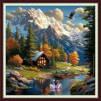 Dooxvey Cross Stitch Kits for Adults Beginners,Full Range of Cross-Stitch Stamped Kits Needlepoint Kits for Beginners Embroidery Kits 11CT Cross Stitch Patterns-Snow Mountain Scenery 18x18 inch by DooxveyStampedEmbroideryKit