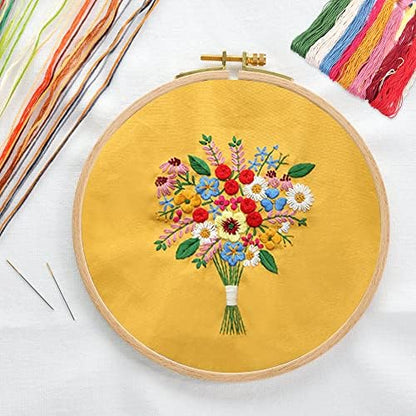 MAMUNU Canvas Tote Bag Embroidery Kit with Pattern for Beginners, Arts and DIY Crafts Kits for Adults, Include Instructions Embroidery Bag, Embroidery Hoops, Color Threads and Tool (Yellow) - Image 2