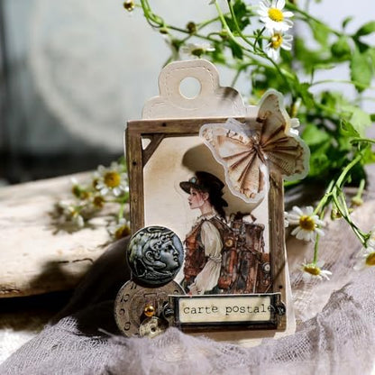 CATaireen Vintage Junk Journal Items Kit Pre Cut Paper Cards Cutout Cardstock Art Aesthetic Decor Hollow Out Craft Elements Small Embellishments Supplies for Adults Scrapbook Pack (Photo Frame Dark) - Image 6