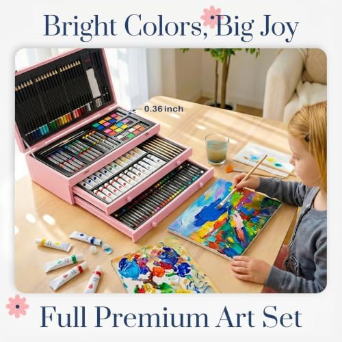 194 Piece Deluxe Art Set, Painting Drawing Art Supplies with 4 Drawing Pads, Acrylic Paints, Crayons, Colored Pencils Set in Wooden Case, Art Kit Gift Box for Kids, Teens, Adults, Artists, Beginners - Image 3