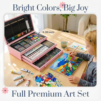 194 Piece Deluxe Art Set, Painting Drawing Art Supplies with 4 Drawing Pads, Acrylic Paints, Crayons, Colored Pencils Set in Wooden Case, Art Kit Gift Box for Kids, Teens, Adults, Artists, Beginners - Image 3