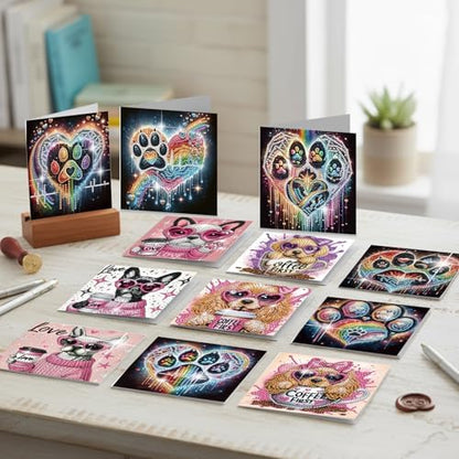 12Pcs DIY Diamond Art Greeting Cards Kit with Envelopes&Tools - Create Your Own Sparkling Birthday, Thank You, Holiday Cards for Adults & Beginners(Funny Dog) - Image 3