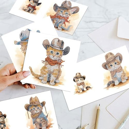Tontut 6pcs Diamond Painting Kit Greeting Card, Cat 5D DIY Diamond Handmade Holiday Greeting Card with Envelope, Christmas Gift Congratulation - Image 7