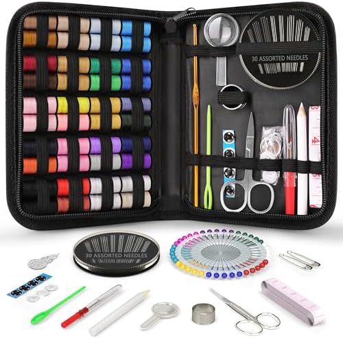 Coquimbo Sewing Kit Christmas Gifts for Grandma, Mom, Traveler, Adults, Beginner, Emergency, DIY Sewing Supplies Organizer Filled with Scissors, Thread, Sewing Needles, Tape Measure etc (Black, L) by Coquimbo