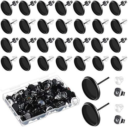 Hicarer 300 Pcs Earring Posts, Black with Black and Clear by Hicarer