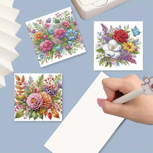 jinglinhh 6pcs Flowers in Full Bloom Diamond Art Painting Greeting Cards with Envelopes, DIY Card Making Kits for Adults, Diamond Art Postcards Christmas Cards Craft Gifts - Image 5