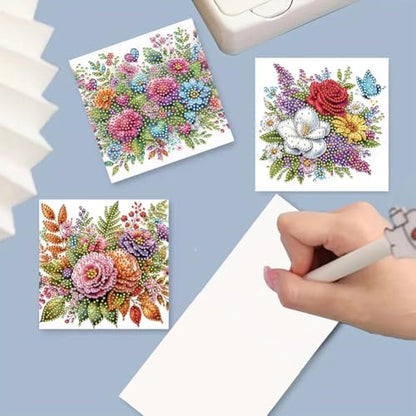 jinglinhh 6pcs Flowers in Full Bloom Diamond Art Painting Greeting Cards with Envelopes, DIY Card Making Kits for Adults, Diamond Art Postcards Christmas Cards Craft Gifts - Image 5