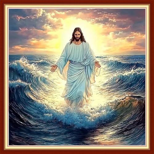 Redxing Stamped Cross Stitch Kits Embroidery kit for Beginners Adults Full Range of Embroidery Patterns Starter Kits DIY Printed Cross Stitch Kits Needlepoint Kits 11CT-Jesus at Sea 18x18 inchs by RedxingStampedCrossStitchK