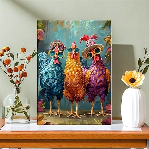 Hestarcul Framed Paint by Numbers Kit for Adults,Painting by Numbers Kits with Framed on Canva for Beginner,DIY Watercolor Oil Painting Frame for Birthday Gift Decor for Home Wall. (chicken1) - Image 3