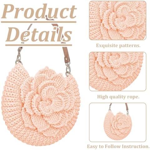 FREEBLOSS Flower Crochet Bag Kit for Beginners Complete Starter Set with Step-By-Step Video Tutorials Crochet Tote Bag Set Knitting Kit Adult Crafts Projects, Beige - Image 3