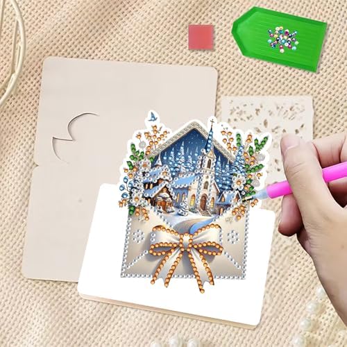 6 Packs Christmas DIY Diamond Art Greeting Cards with Envelopes Special Shaped 3D Fold Rhinestone Painting Card Handmade Gem Dots Art Kit for Beginner Adult Birthday Holiday Blessing Gift - Image 4